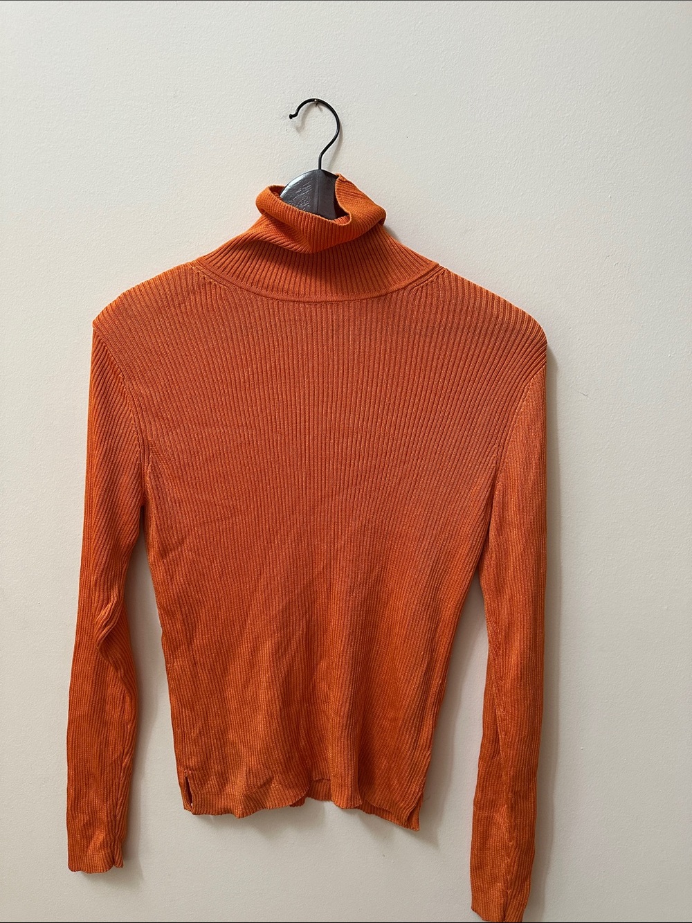 Orange Ribbed Cowl Neck Sweater - Women's